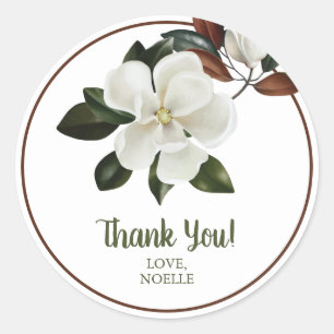 Sticker Rond Merci! Fête des mariées à fleurs de Magnolia blanc