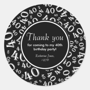 Sticker Rond Merci : Fête du 40e anniversaire noir et blanc