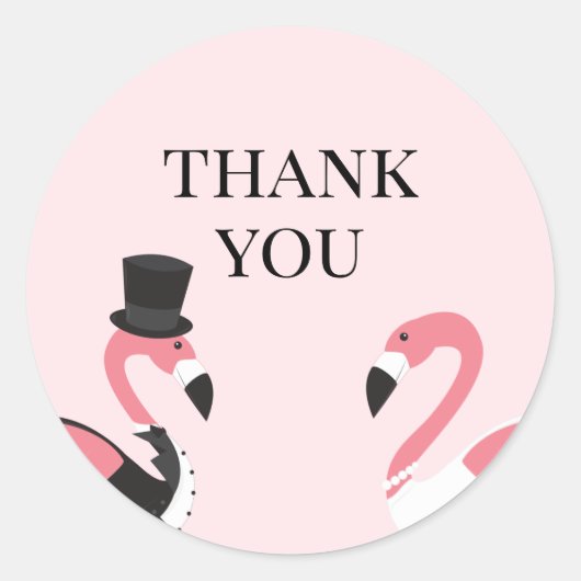 Sticker Rond Merci Flamant rose Mariage (Devant)