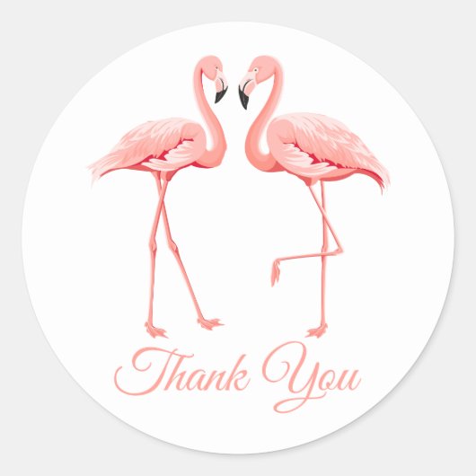 Sticker Rond Merci Flamant rose rose Plage de Mariage tropical (Devant)