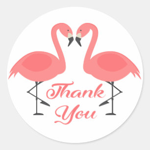 Sticker Rond Merci Flamant Rose Tropical Mariage de Mariée