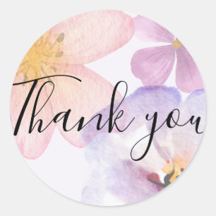 Sticker Rond Merci fleur aquarelle pastel