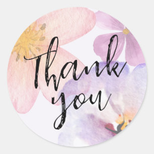 Sticker Rond Merci fleur aquarelle violette