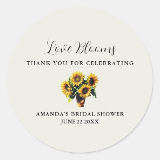 Sticker Rond Merci Fleur de Tournesol Rustique Amour Éclos