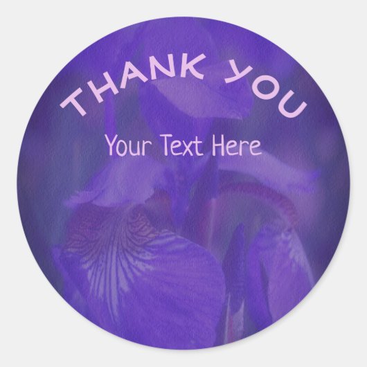 Sticker Rond Merci Fleur Iris Violet Personnalisé (Devant)