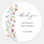 Sticker Rond Merci fleur sauvage Baby shower (Devant)