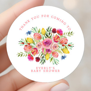 Sticker Rond Merci fleur sauvage de Baby shower Floral