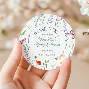 Sticker Rond Merci fleur sauvage de Baby shower Floral