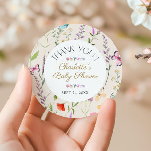 Sticker Rond Merci fleur sauvage de Baby shower Floral