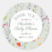 Sticker Rond Merci fleur sauvage de Baby shower Floral (Devant)