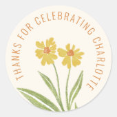 Sticker Rond Merci Fleur sauvage jaune pour célébrer (Devant)