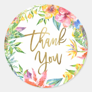 Sticker Rond Merci   Fleurs d'aquarelle tropicale Luau