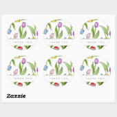 Sticker Rond Merci Fleurs De Tulipes Colorées Modernes (Feuille)