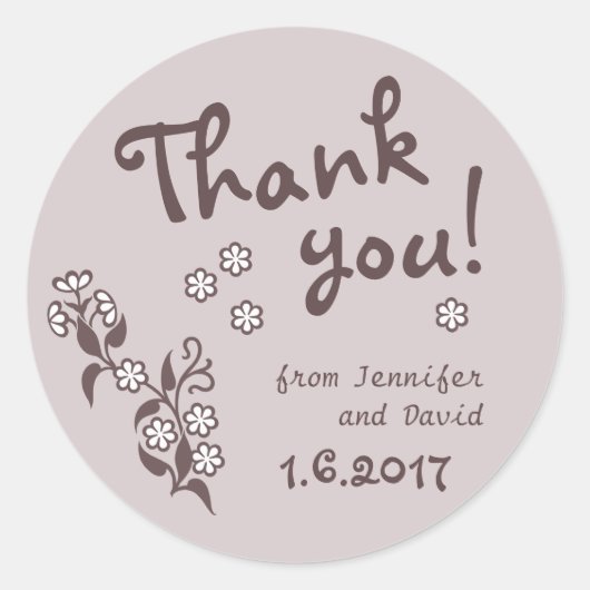 Sticker Rond Merci Fleurs douces mariage ou fête CC0663 (Devant)