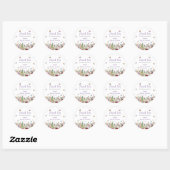Sticker Rond Merci Fleurs et Papillons Rose Violet (Feuille)