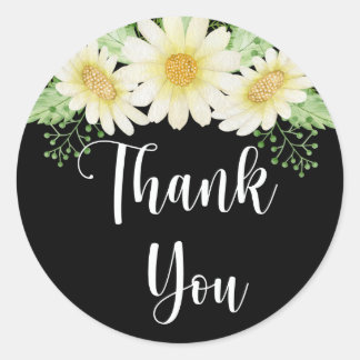 Sticker Rond Merci Fleurs marguerites Noir