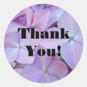 Sticker Rond Merci ! fleurs pourpres d'hortensia d'autocollants