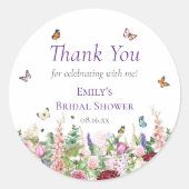 Sticker Rond Merci Fleurs Rose Violet & Papillons (Devant)
