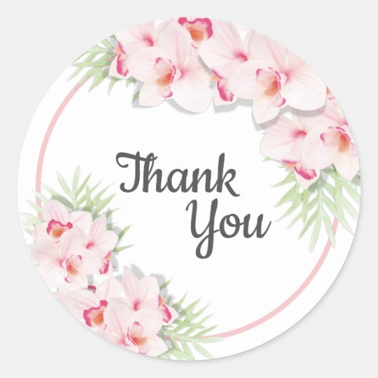 Sticker Rond Merci Fleurs Roses (Devant)