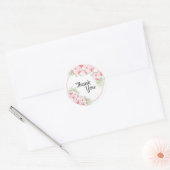 Sticker Rond Merci Fleurs Roses (Enveloppe)