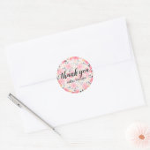 Sticker Rond Merci Fleurs roses (Enveloppe)