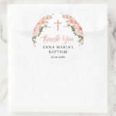 Sticker Rond Merci Fleurs Roses Fille Baptême (Sac)