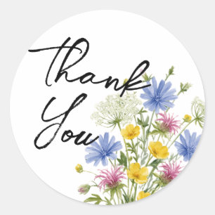 Sticker Rond Merci - Fleurs sauvages à l'aquarelle douce