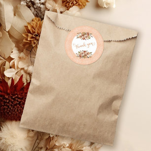 Sticker Rond Merci floral à l'aquarelle de pêche
