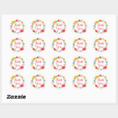 Sticker Rond Merci Floral Aquarelle rose Fleur rouge (Feuille)