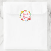 Sticker Rond Merci Floral Aquarelle rose Fleur rouge (Sac)