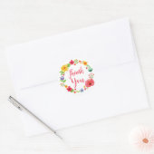 Sticker Rond Merci Floral Aquarelle rose Fleur rouge (Enveloppe)