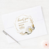 Sticker Rond Merci Floral bio rose or (Enveloppe)