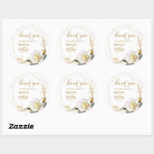 Sticker Rond Merci Floral bio rose or (Feuille)