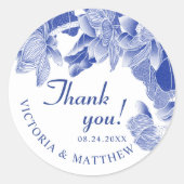Sticker Rond Merci floral bleu classique et moderne (Devant)