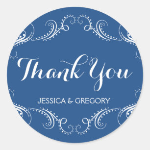 Sticker Rond Merci Floral Bleu Et Blanc