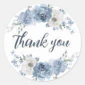 Sticker Rond Merci floral bleu foncé élégant (Devant)