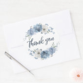Sticker Rond Merci floral bleu foncé élégant (Enveloppe)