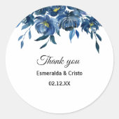 Sticker Rond Merci Floral Bleu Moderne Favoriser (Devant)