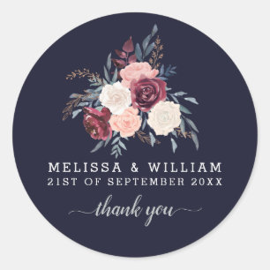 Sticker Rond Merci Floral Bourgogne Mariage