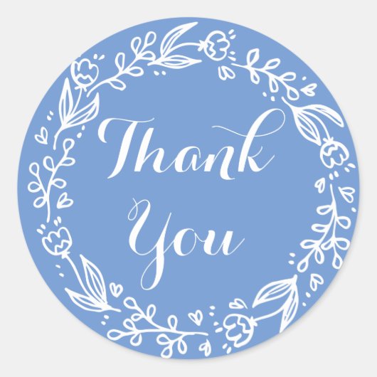 Sticker Rond Merci floral Cornflower Blue Flowers Mariage (Devant)