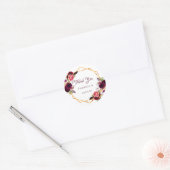 Sticker Rond Merci floral couleur eau or bordeaux (Enveloppe)
