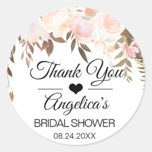 Sticker Rond Merci Floral Crème rose Mariage nuptiale