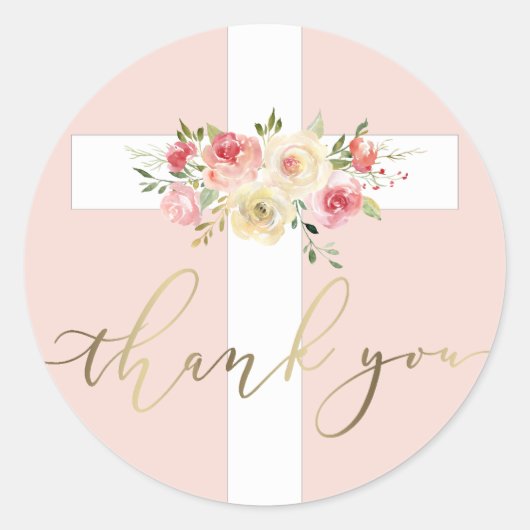 Sticker Rond Merci floral croisé blanc (Devant)