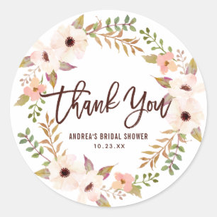 Sticker Rond Merci floral de Bohème de guirlande d'aquarelle