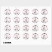 Sticker Rond Merci floral de lapin rose classique (Feuille)