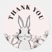 Sticker Rond Merci floral de lapin rose classique (Devant)