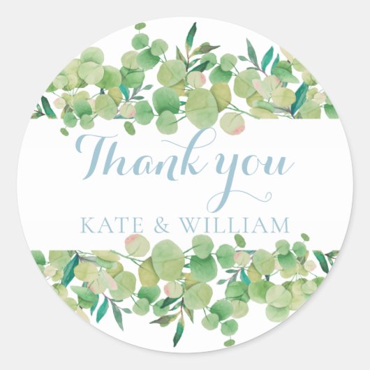 Sticker Rond Merci floral d'Eucalyptus (Devant)
