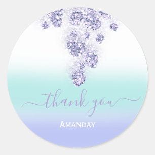 Sticker Rond Merci Floral Dusty Purple Blue Mariage Douzième