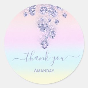 Sticker Rond Merci Floral DustyBlue Rose Mariage 16 ans