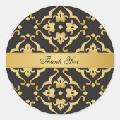 Sticker Rond Merci Floral Lily d'or noir (Devant)